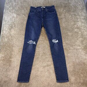 Levis Premium 721 High Rise Skinny Jeans Blue Dark Wash Denim Womens Sz 29 F692
